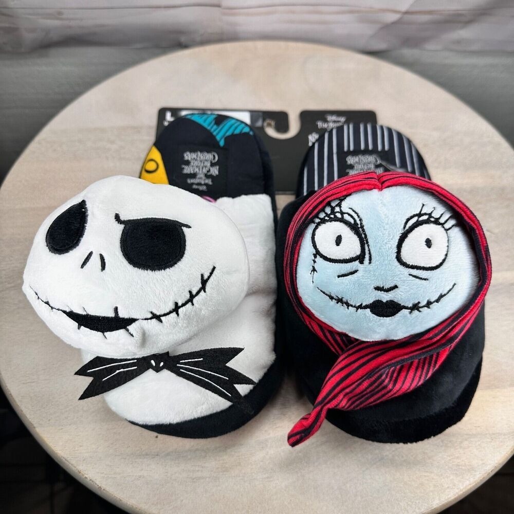 Disney Nightmare Before Christmas Jack Sally Plush Slippers Large 9/10 NEW
